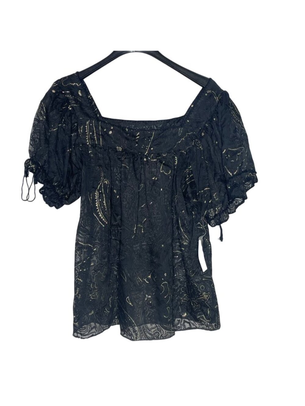 Nicole Miller Metallic Embroidered Puff Sleeve Top Sz 14 Sheer Whimsigoth Witchy